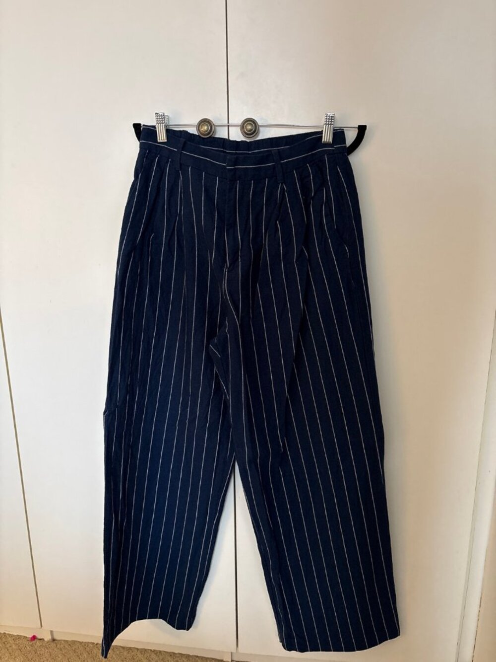 Gap Linen Cotton Pinstripe Trousers, Navy White Stripe, Size 8